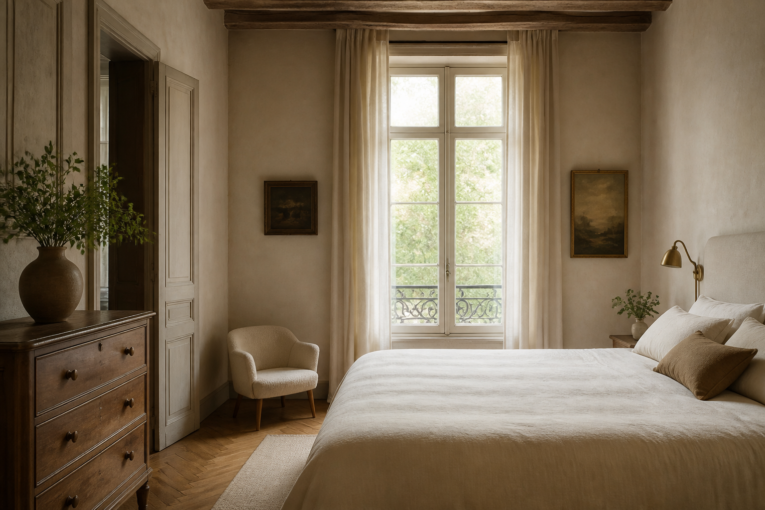 Chambre en laine, chaux et bois