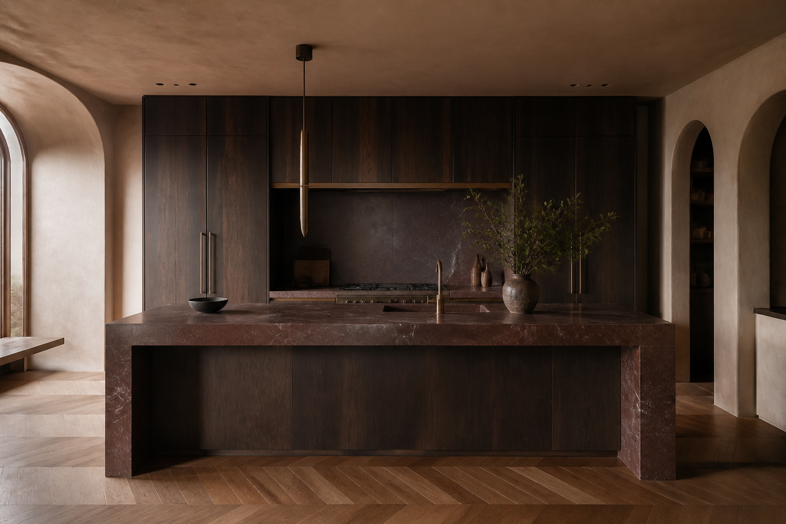 Cuisine en bois et pierre sombre