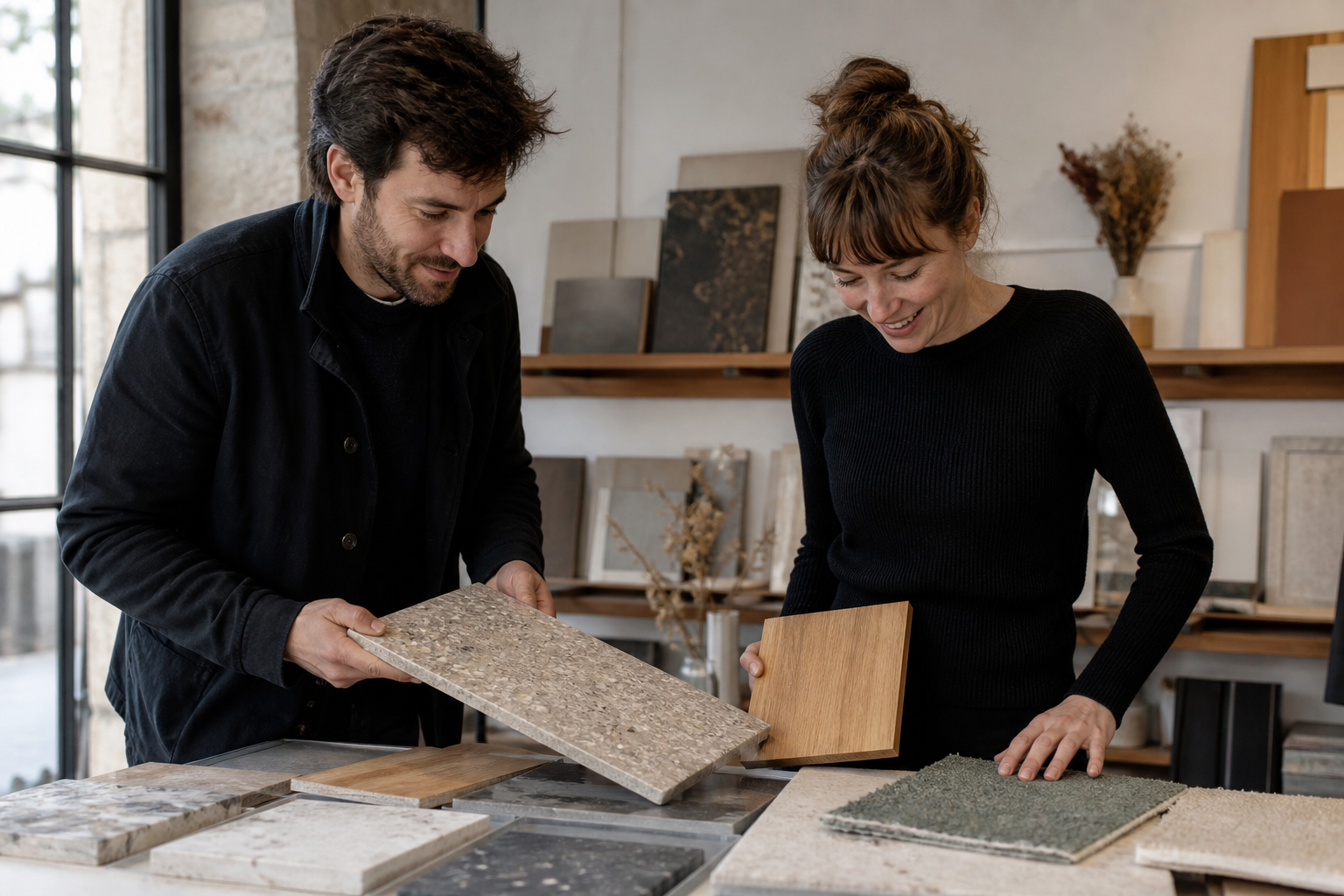 Architecte et designer étudiant des échantillons